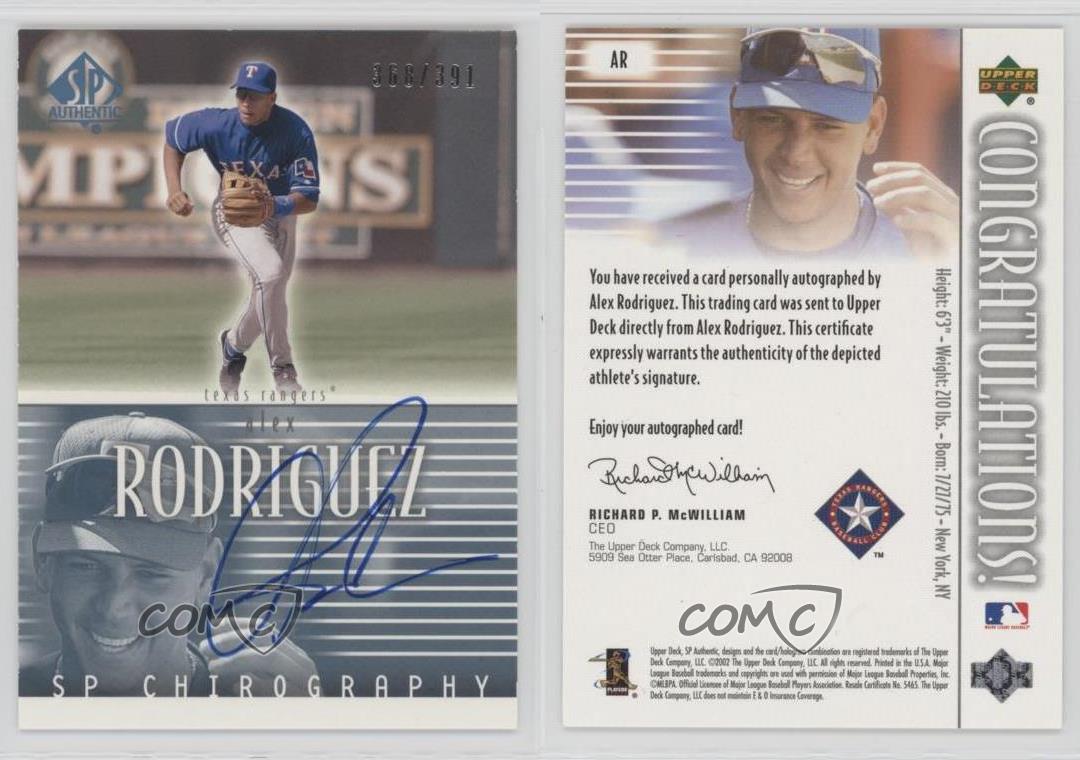 2002 SP Authentic Chirography /391 Alex Rodriguez #AR Auto - Picture 3 of 3