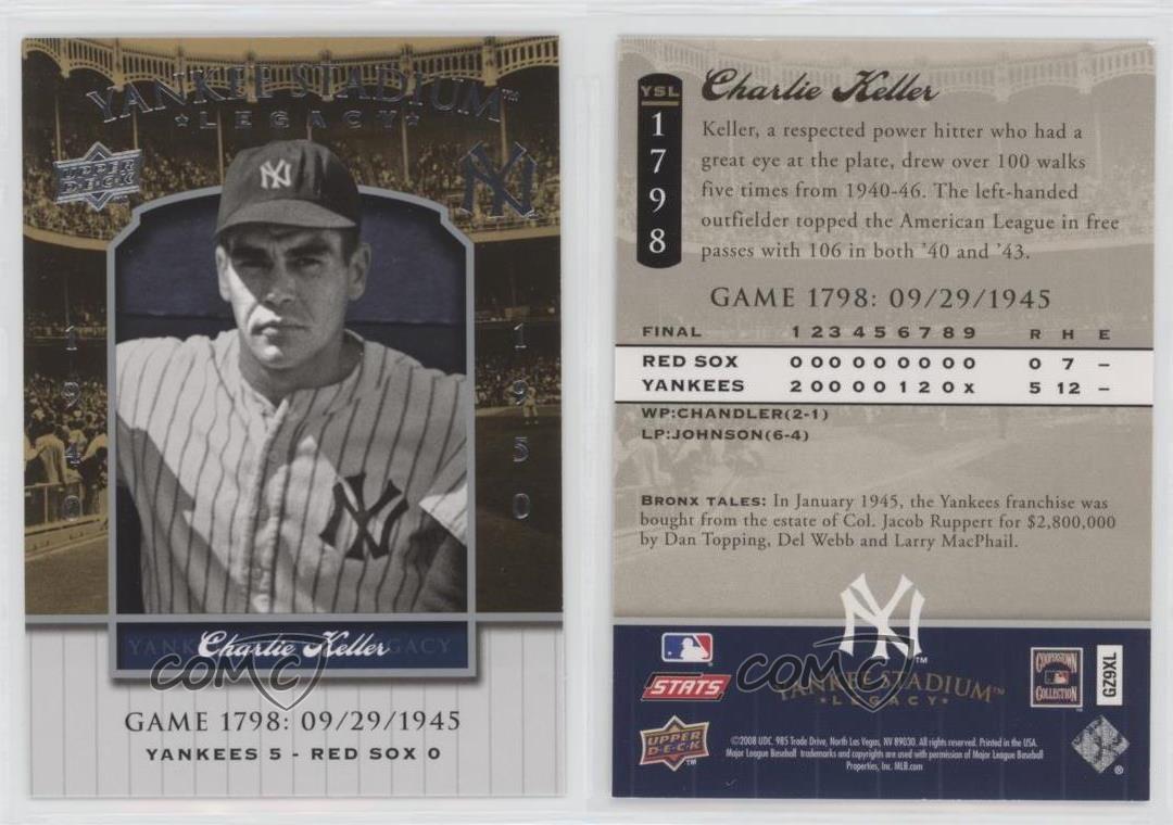 2008 Upper Deck Yankee Stadium Legacy Charlie haute qualité Keller #YSL1798