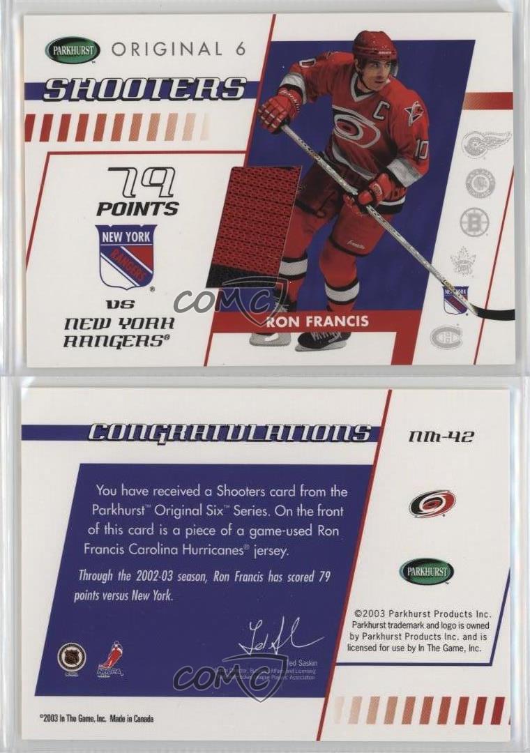 2003 Original Six New York Rangers Memorabilia Shooters Ron Francis #NM-42 HOF - Picture 4 of 4