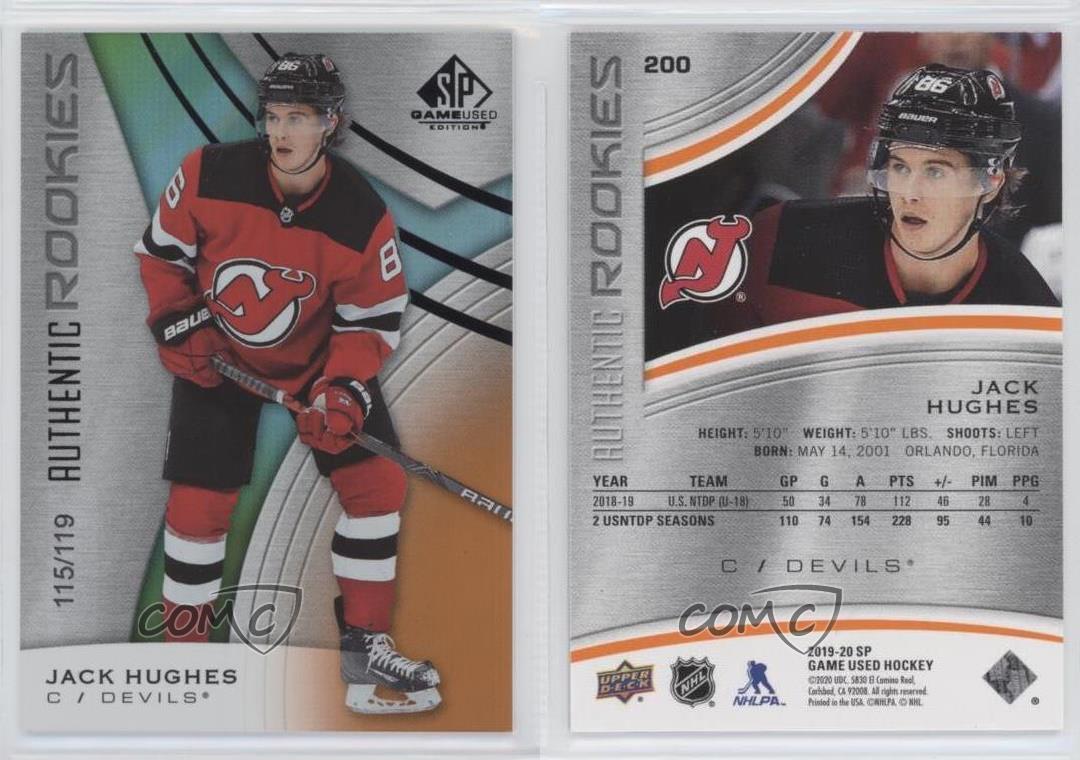 Jeu SP le plus cher 2019-20 Occasion Authentique Rookies Orange Rainbow /119 Jack Hughes Rookie RC