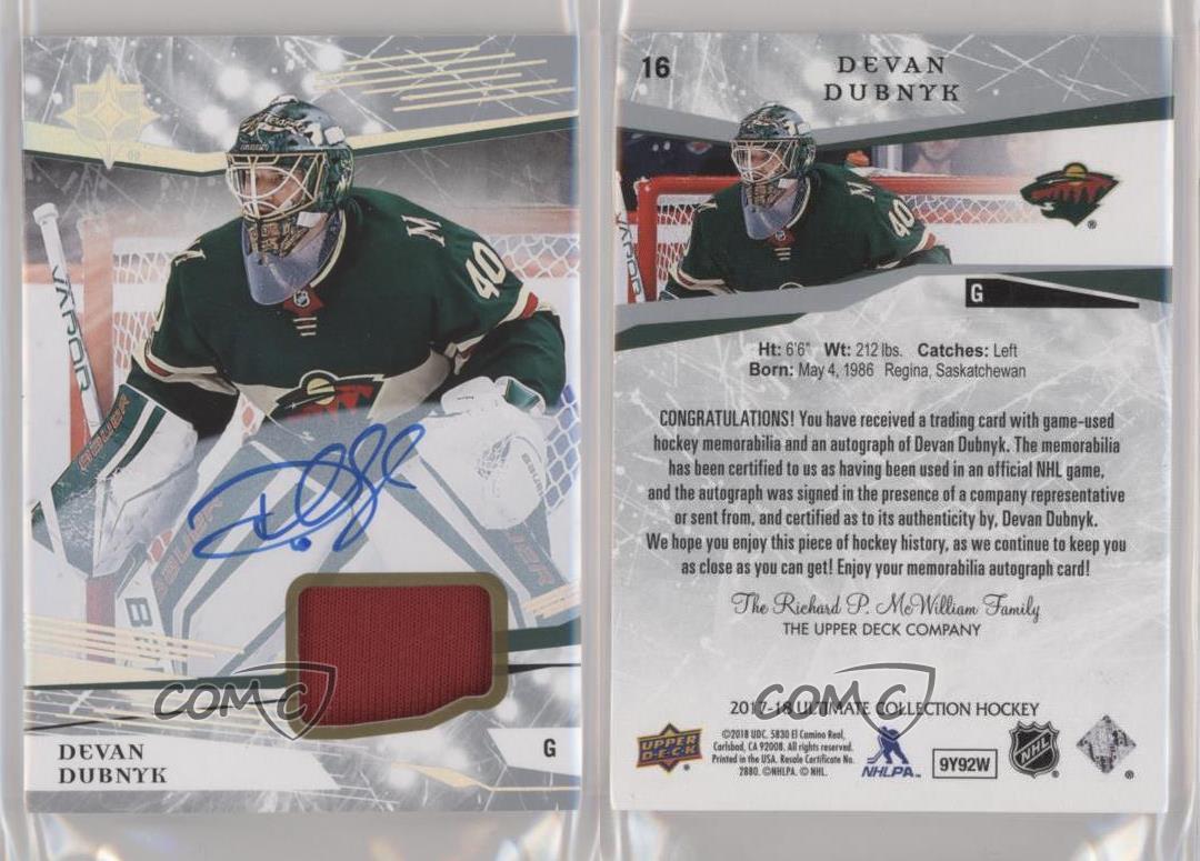 2017 Ultimate Collection 2018-19 Upper Deck Update Jerseys Devan Dubnyk #16 Auto