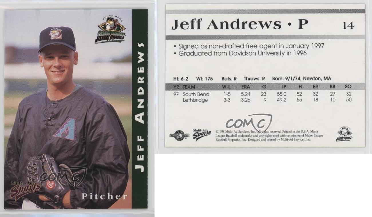 1998 Multi-annonces Sports South Bend vendre Silver Hawks Jeff Andrews #14