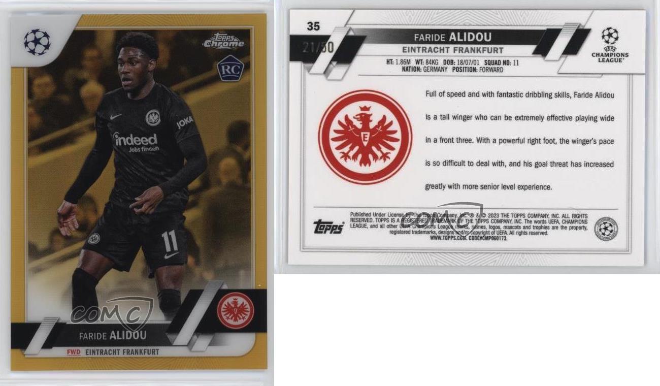 2022-23 Chrome UEFA Club Competitions Gold Refractor /50 Faride Alidou Rookie RC - Bild 3 von 3