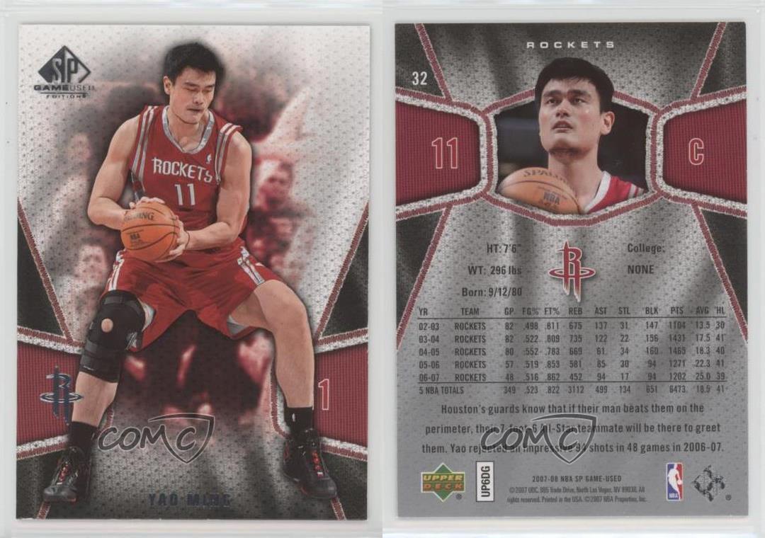  2007-08 SP Game Used #32 Yao Ming NBA Basketball Trading Card :  Collectibles & Fine Art