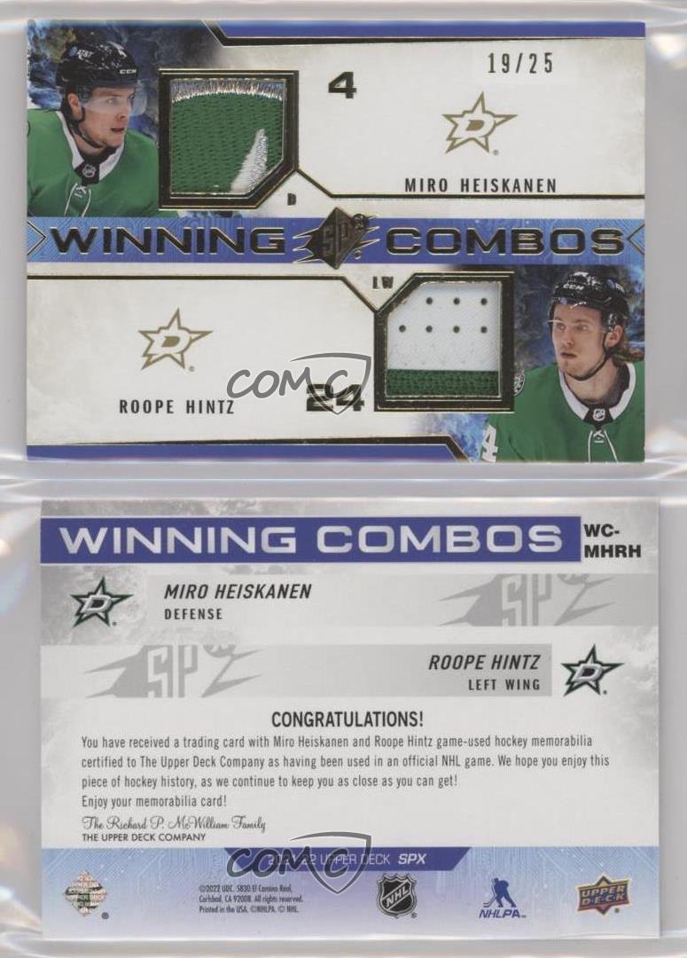 2021-22 SPx Winning Combos Jersey Premium /25 Miro Heiskanen Roope Hintz Patch - Picture 4 of 4
