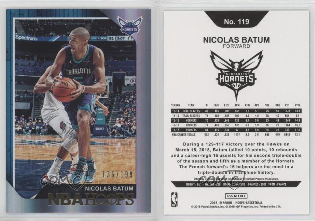 2018-19 Select Basketball Throwback Memorabilia #22 Nicolas Batum