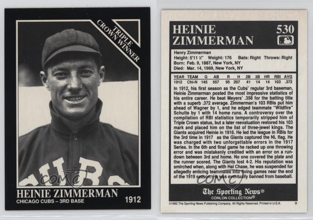 1992 The Sporting News Conlon Collection Heinie Zimmerman #530 - Picture 3 of 3