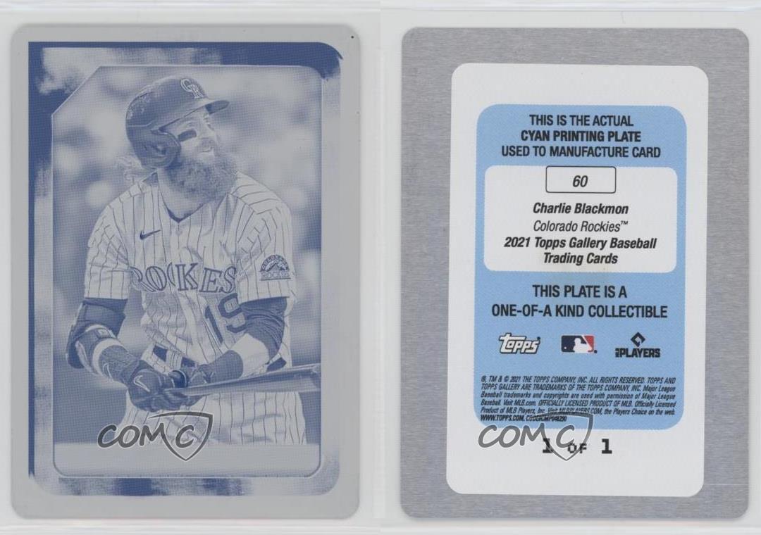 Placa de impresión Topps Gallery 2021 cian 1/1 Charlie Blackmon #60 - Imagen 3 de 3