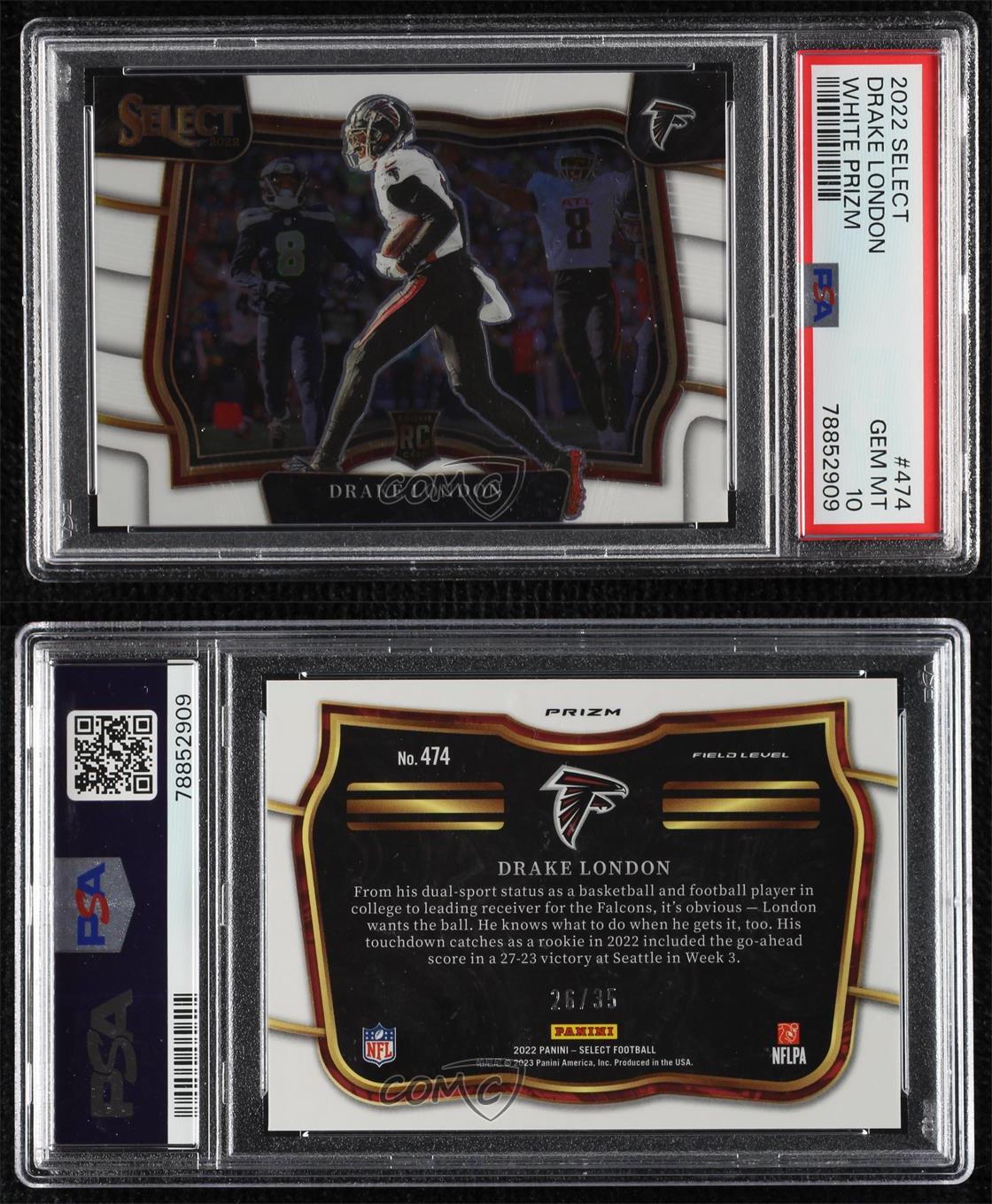 2022 Select Field Level White Prizm /35 Drake London PSA 10 GEM MT Rookie RC