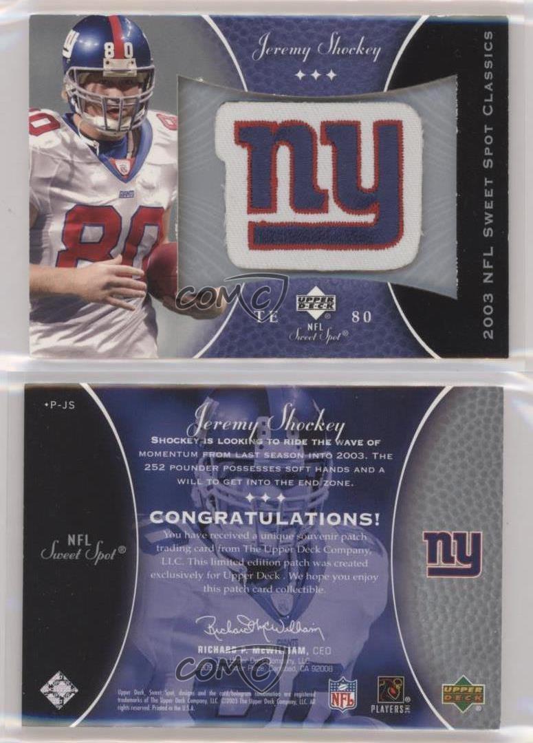 NY Giants Jeremy Shockey JERSEY PATCH FOOTBALL NFL CARD Upper Deck **