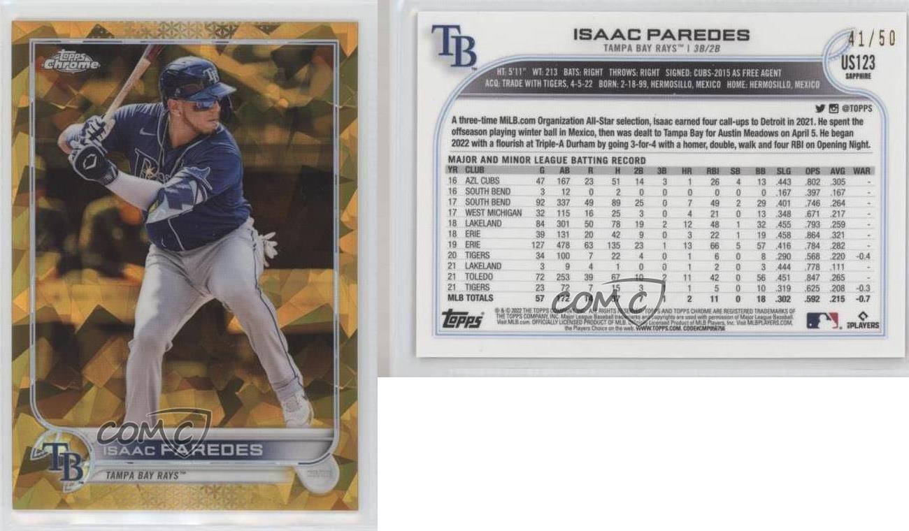 Topps 2022 actualización cromada edición zafiro dorado/50 Isaac Paredes #US123 - Imagen 4 de 4