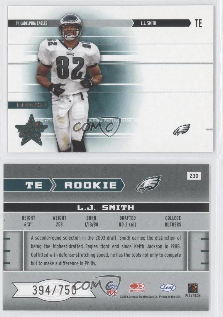 2003 Leaf Rookies & Stars Rookie /750 LJ Smith #230 RC - Picture 4 of 4