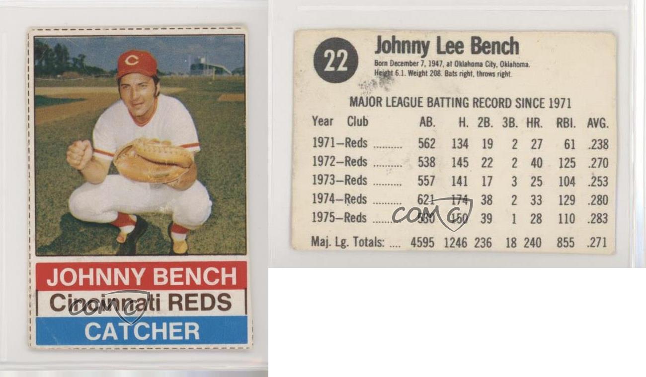 Sold at Auction: (Hand Cut) 1976 Hostess Johnny Bench #22 Hand Cut Baseball  Card