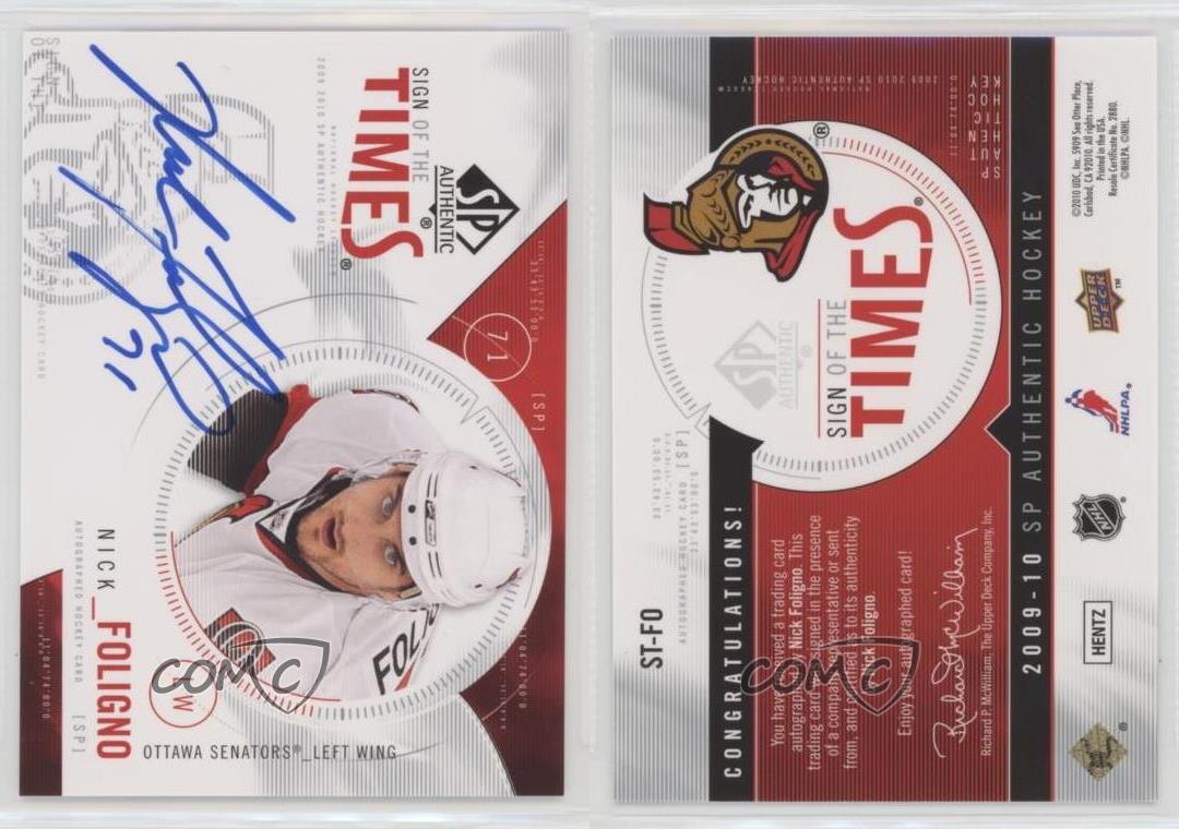 2009-10 SP Authentic Sign of the Times Nick Foligno #ST-FO Auto - Picture 4 of 4