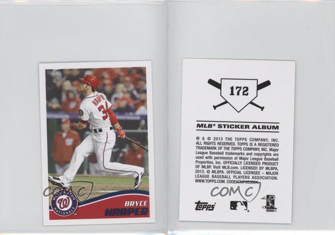 Bryce Harper 2013 Topps MLB Sticker #172, Nationals Phillies 2X MVP RO –