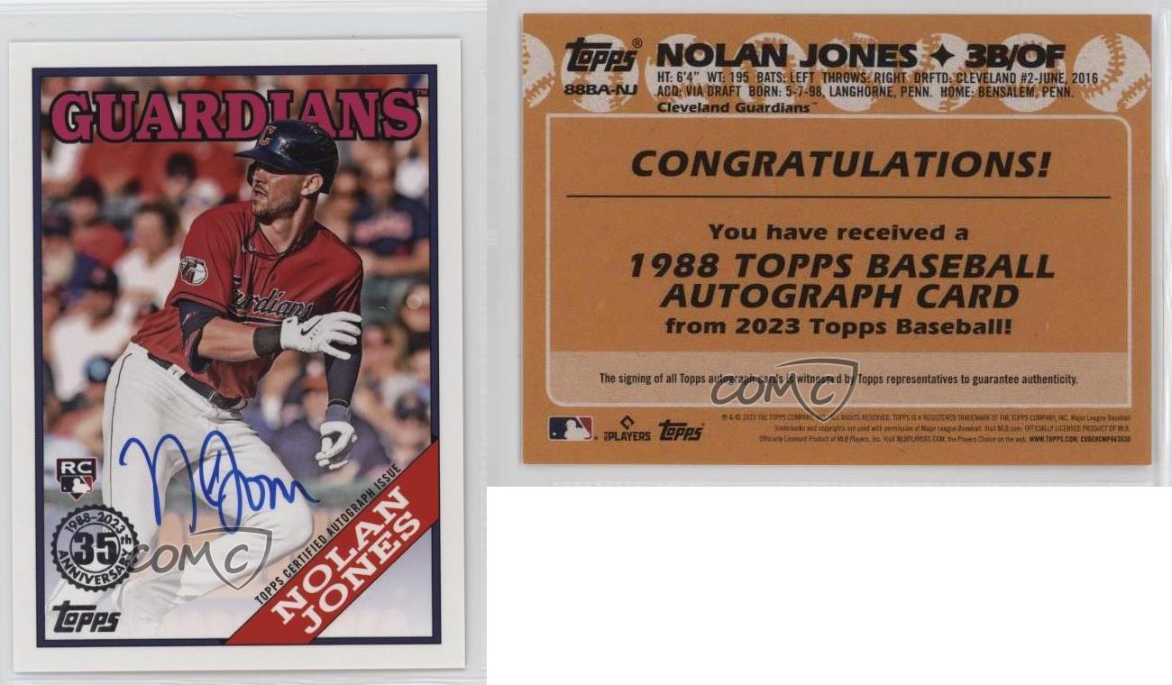 2023 Topps Update 1988 Topps Baseball Auto Nolan Jones #88BA-NJ Rookie Auto RC - Picture 5 of 5