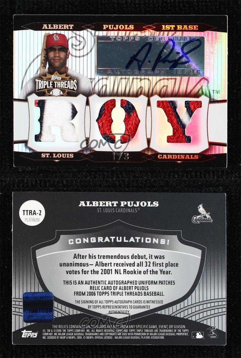 2006 Topps Triple Threads Relic Auto Platinum /3 Albert Pujols #TTRA-2 Auto