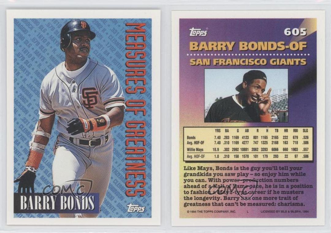 1994 Topps 605 Barry Bonds San Francisco Giants Baseball Card eBay