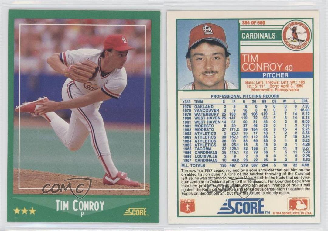 1988 Score #384 Tim Conroy St. Louis Cardinals Baseball Card | eBay