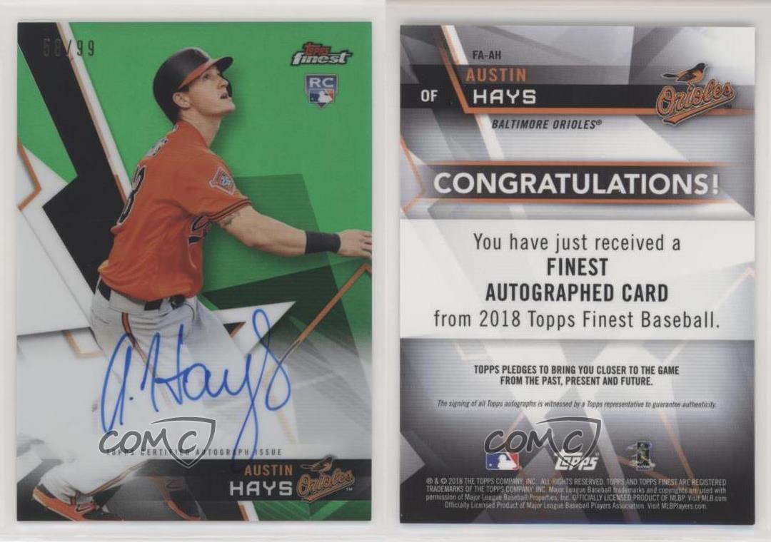 2018 Topps Finest Auto Green Refractor /99 Austin Hays #FA-AH