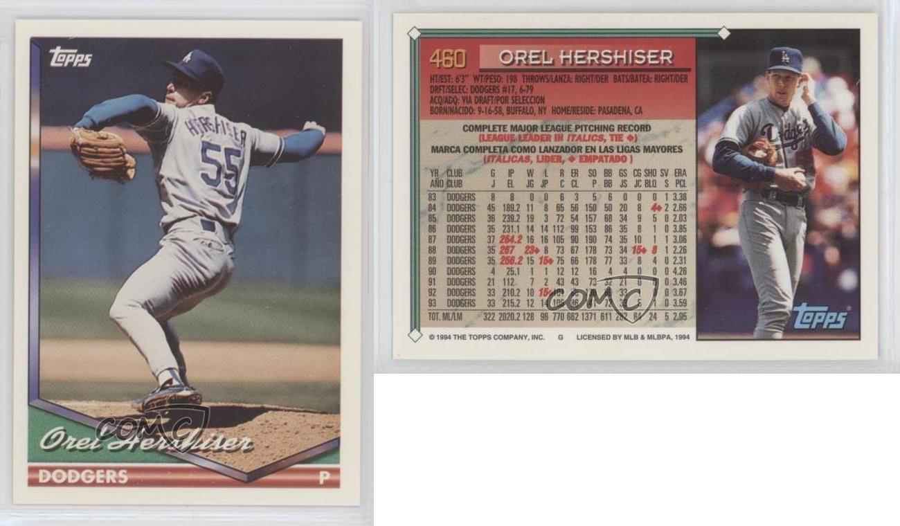 1994 Topps Bilingual Orel Hershiser Baseball Card #460 PSA 8 Near Mint Mint 