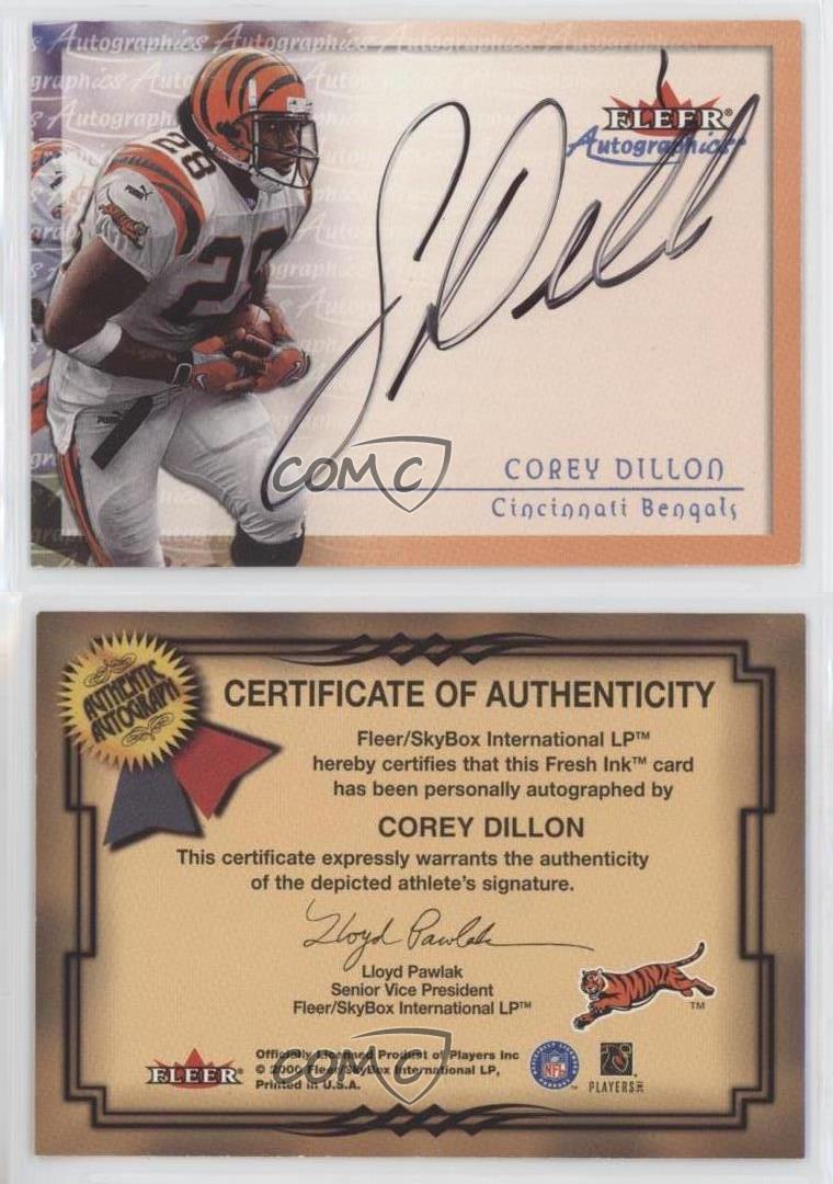 2000 Fleer Tradition Autographics Corey Dillon Auto