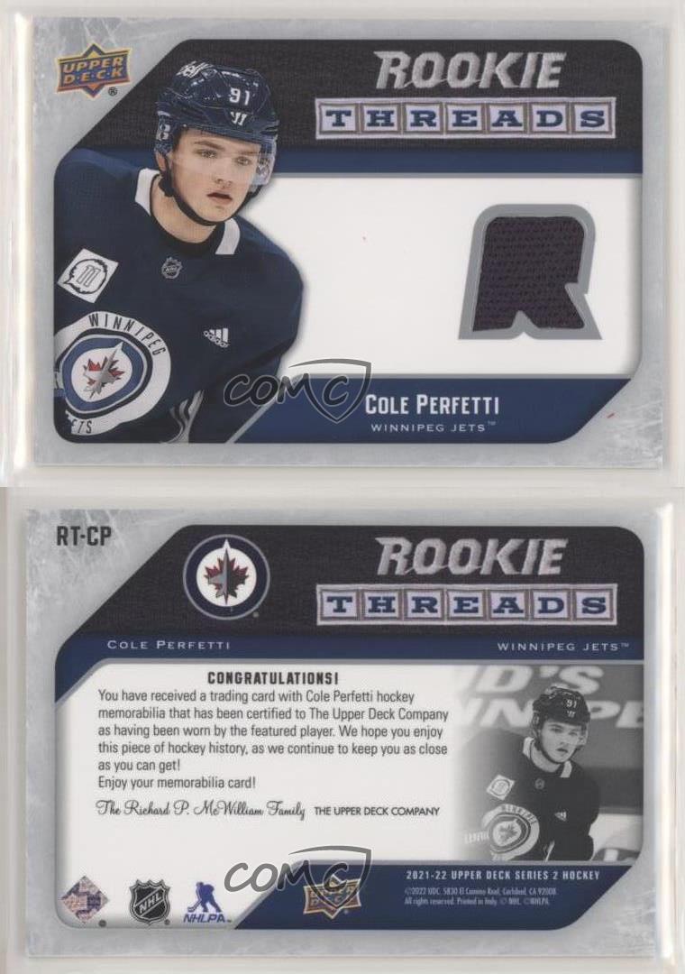 2021-22 UD Series 2 Cole Perfetti Rookie Threads Jersey #RT-CP Winnipeg Jets