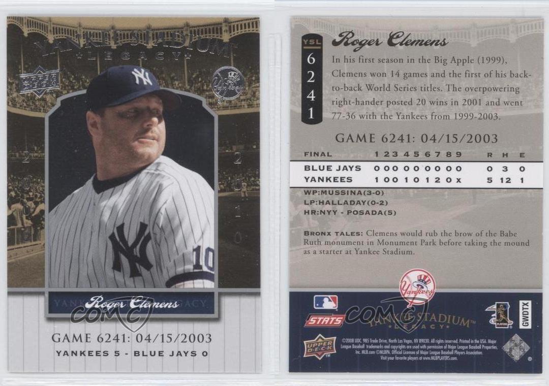 2008 Upper Deck vendu Yankee Stadium Legacy Roger Clemens #YSL6241