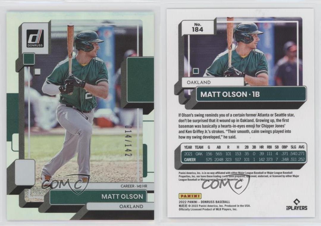 2022 DONRUSS CAREER STAT LINE MATT OLSON 016/142