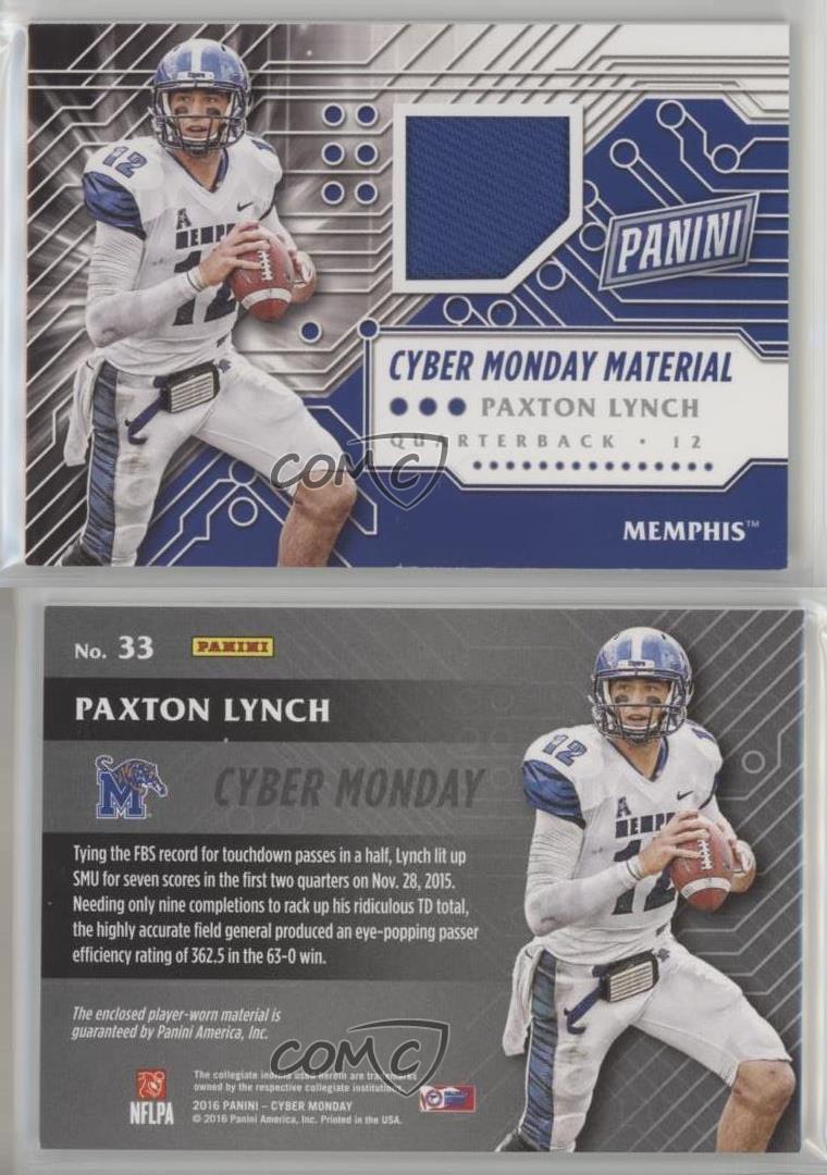 2016 Panini Cyber Monday Materials Paxton Lynch #33 Rookie RC Card-image