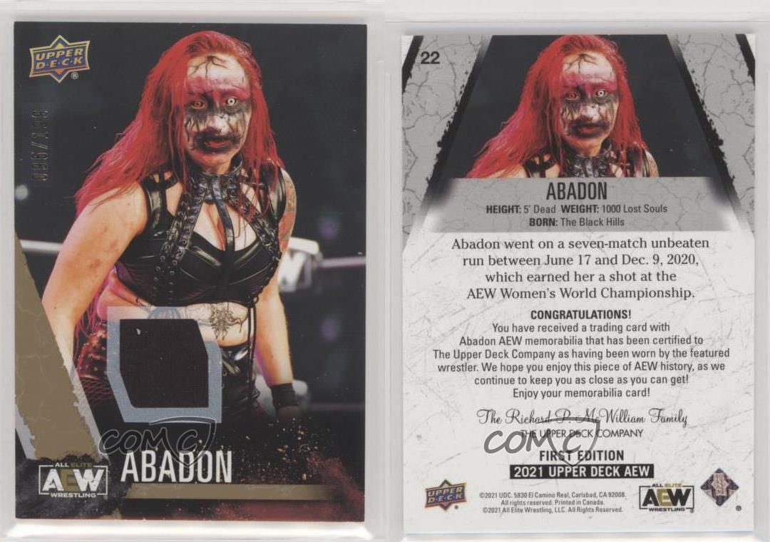 2021 Upper Deck AEW All Elite Wrestling Gold Memorabilia /199 Abadon Rookie RC