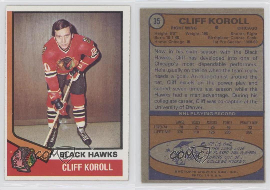  1974 Topps # 35 Cliff Koroll Chicago Blackhawks