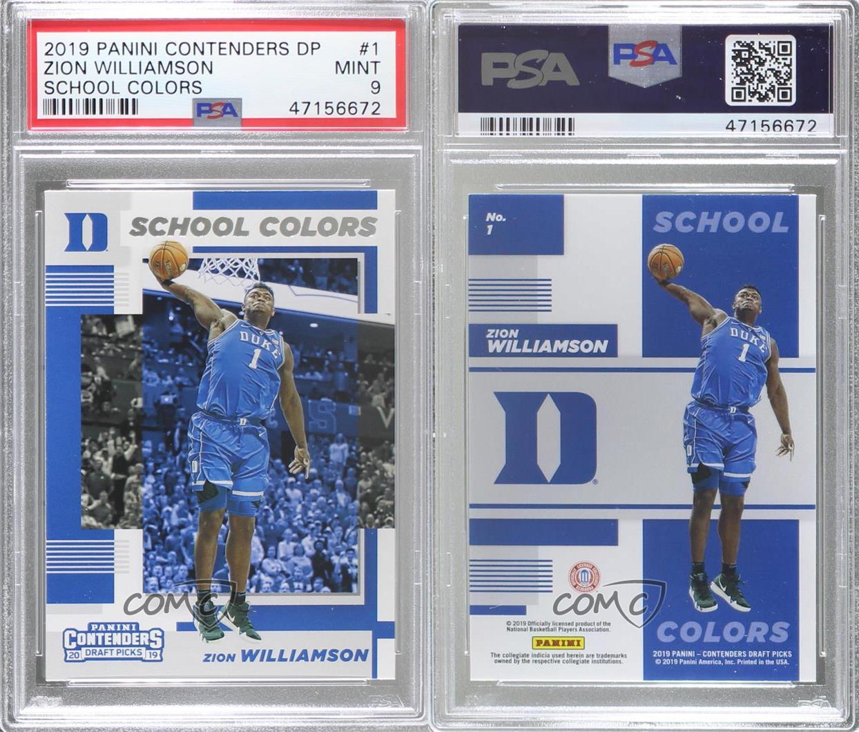 Zion Williamson Duke Blue Devils 2019-20 Panini Contenders Draft Picks  Rookie #1 Card - PSA 10