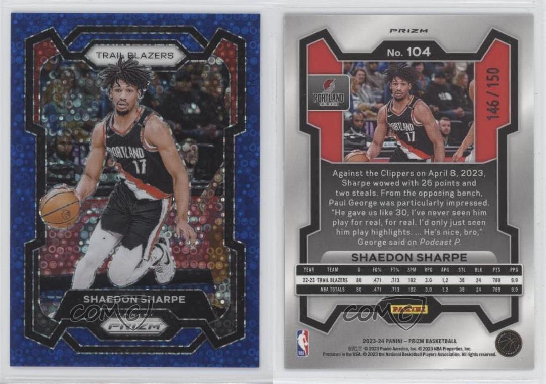 2023-24 Panini Prizm Fast Break Blue Prizm /150 Shaedon Sharpe #104 - Foto 3 di 3