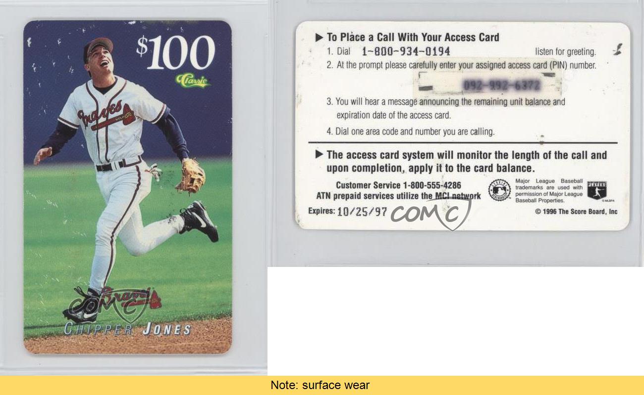 Chipper Jones 1996 CLASSIC THE SCORE BOARD $100 MCI CALLING Card