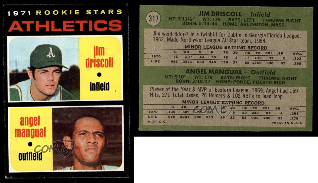 1971 Topps 317 Jim Driscoll Angel Mangual Oakland Athletics RC Baseball Card eBay