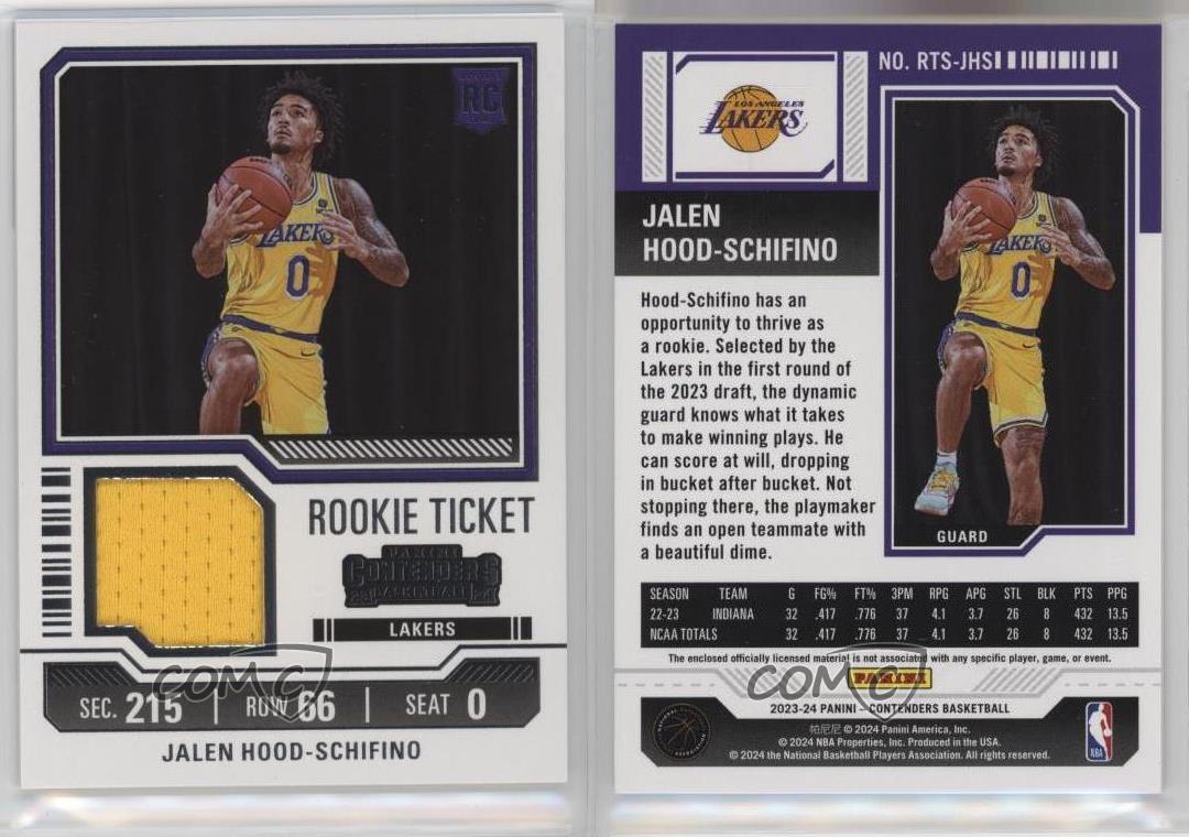 2023-24 Panini Contenders Rookie Ticket Swatches Jalen Hood