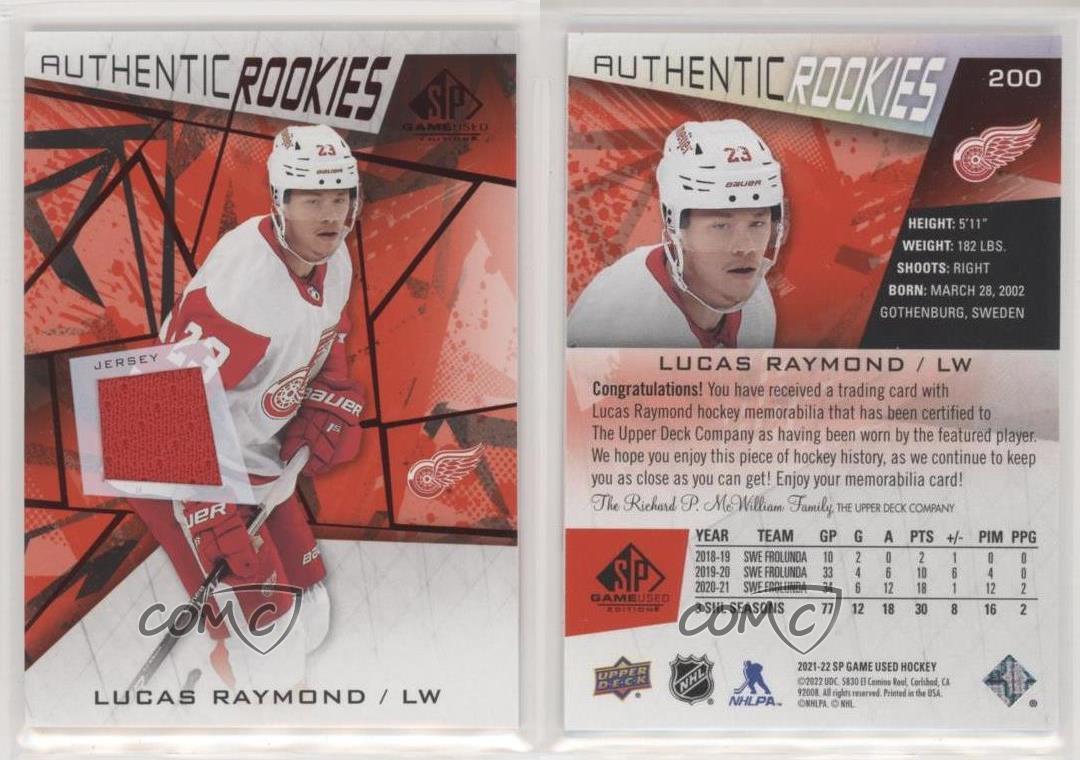 2021-22 SP Game Used Embroidered in History Rookies Lucas Raymond