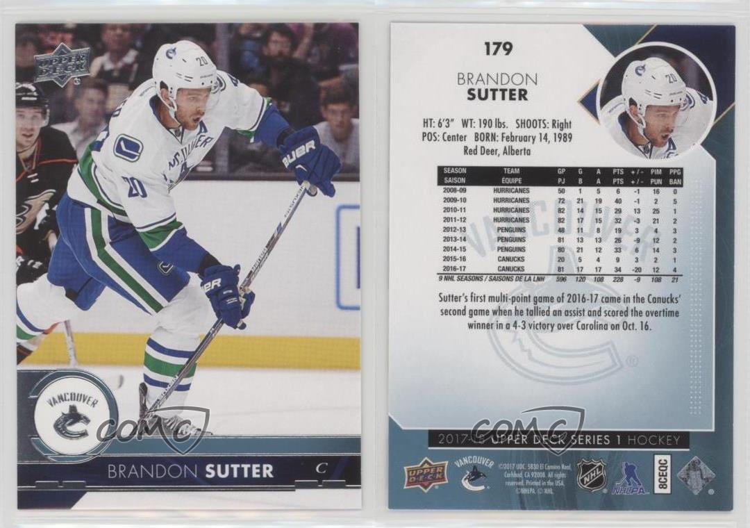 Hockey Card Brandon Sutter 2017-18 Upper Deck # 179 Mint