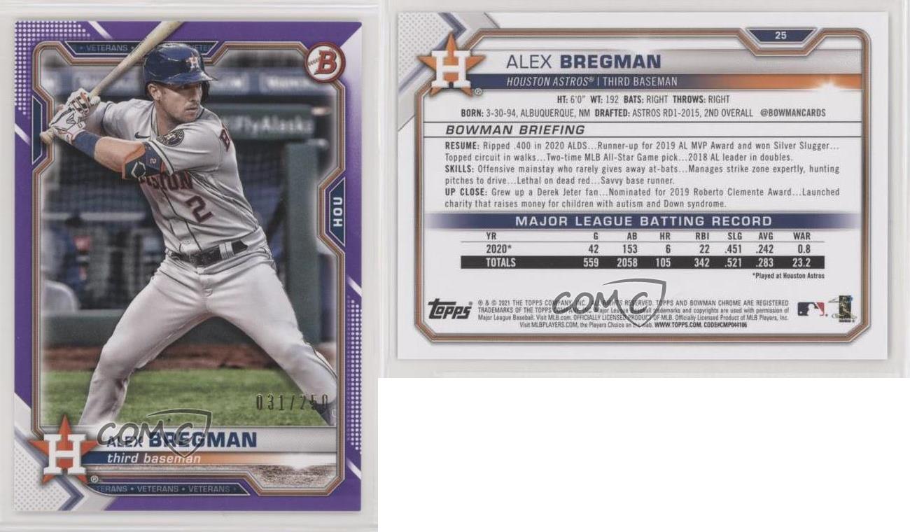 2017 Bowman PURPLE Parallel Alex Bregman RC 003/250 75 Houston Astros