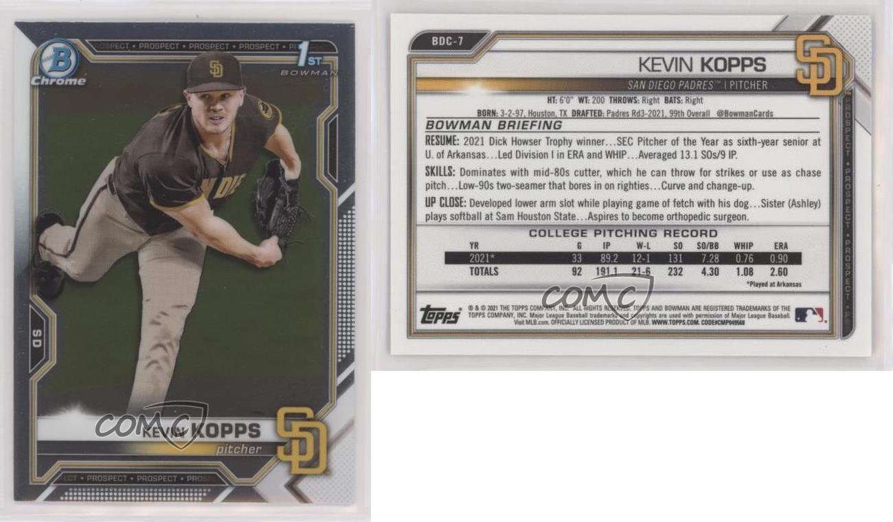 Kevin Kopps 2021 1st Bowman Draft Chrome #BDC-7 San Diego Padres