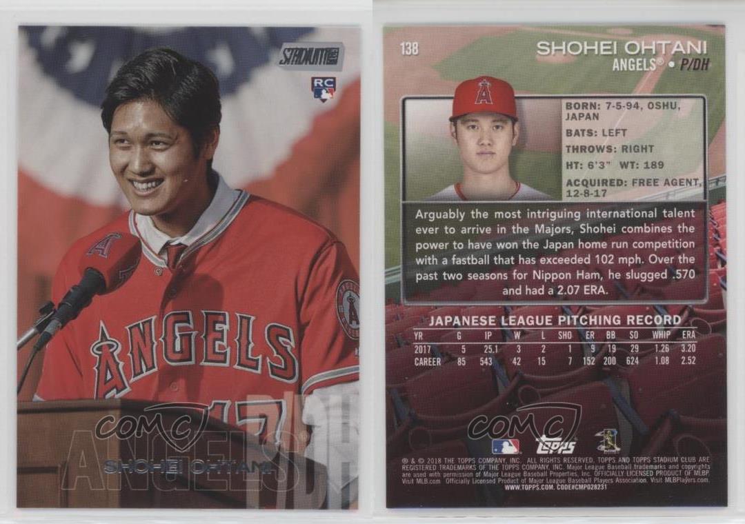 2018 Topps Stadium Club Shohei Ohtani #138 Rookie RC - Imagen 3 de 4