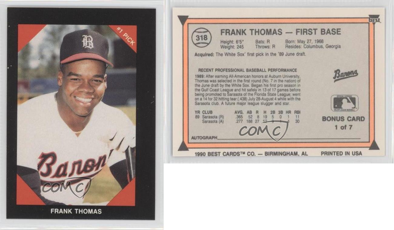 1990 Best Minor League 318 Frank Thomas Birmingham Barons Rookie Baseball Card eBay