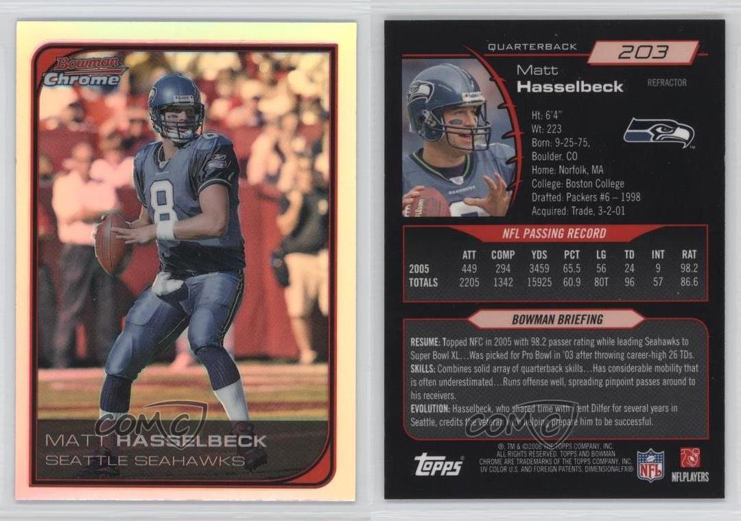 Matt Hasselbeck autographed football card (Seattle Seahawks) 2006 Bowman  Chrome #203