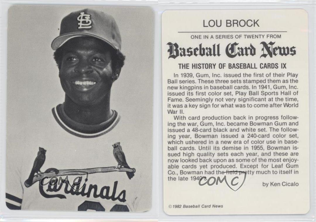 1982 Baseball Card News History of Cards Backs #9 Lou Brock St. Louis Cardinals | eBay