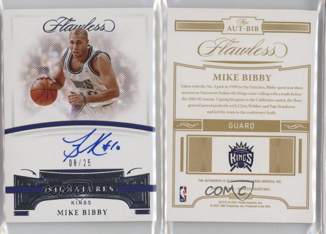 2020-21 Panini Flawless Flawless Auto /25 Mike Bibby #AUT-BIB Auto - Picture 3 of 3