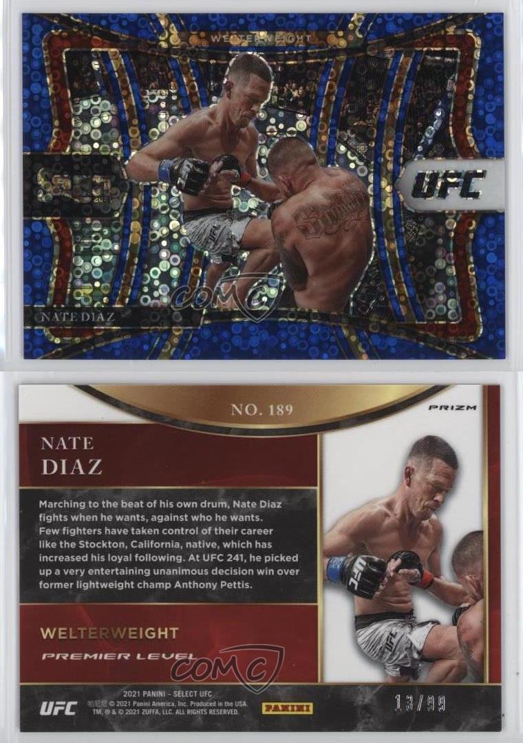 2021 Panini Select UFC Premier Level Blue Disco Prizm /99 Nate Diaz #189 - Foto 3 di 3