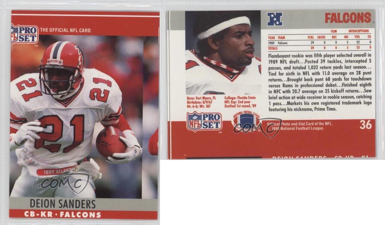 1990 Pro Set 36 Deion Sanders Atlanta Falcons Football Card