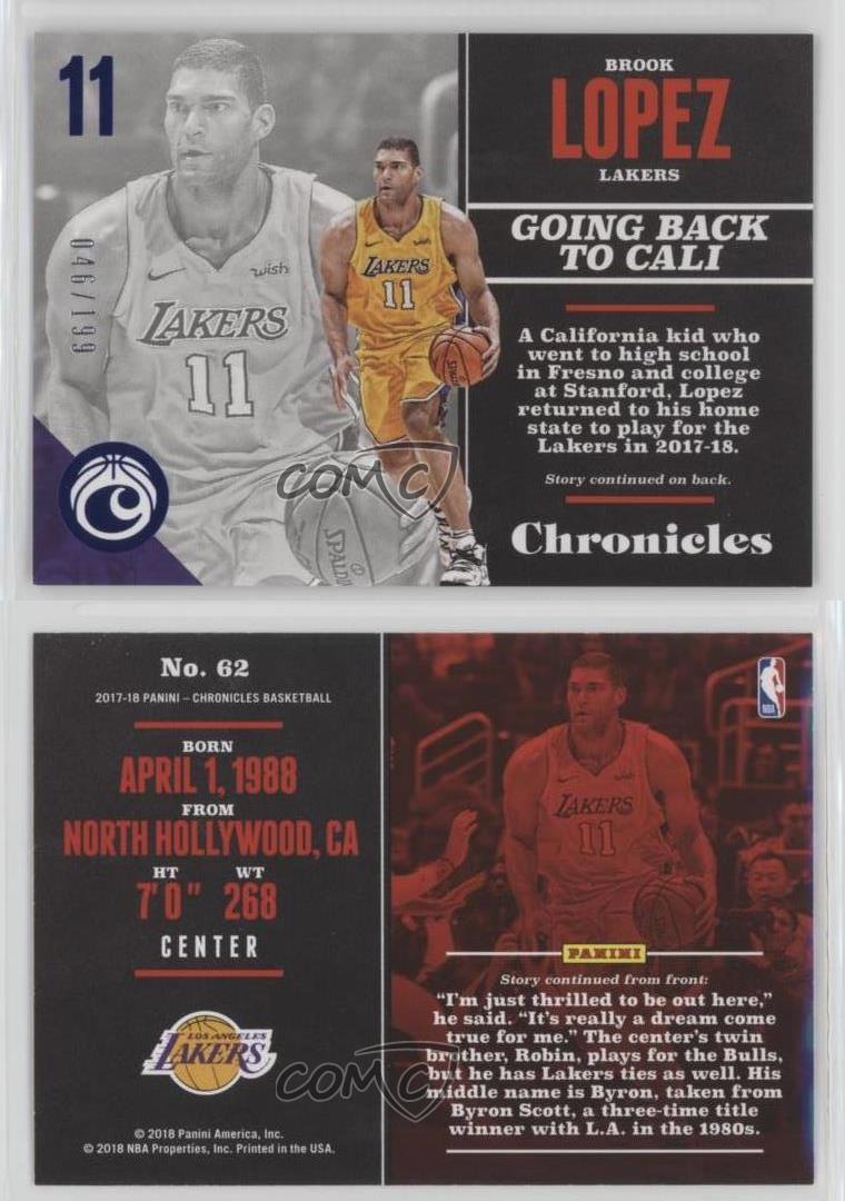  2017-18 Panini Chronicles #62 Brook Lopez Lakers Chronicles :  Collectibles & Fine Art