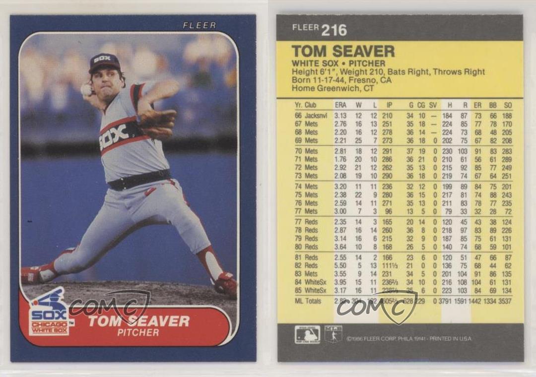 Tom Seaver Autographed 1986 Fleer Card #216 Chicago White Sox HOF